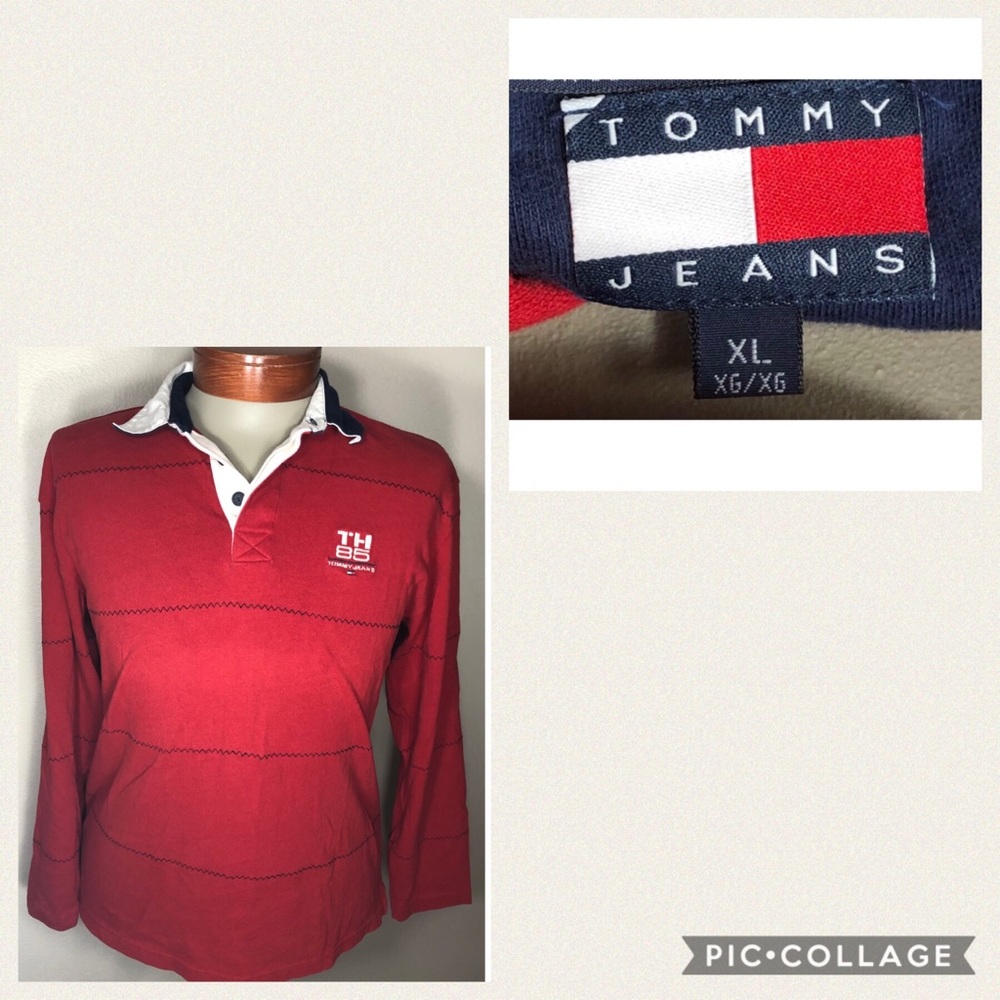Red long sleeve polo shirt by Tommy Jeans 501 - Picture 1 of 6
